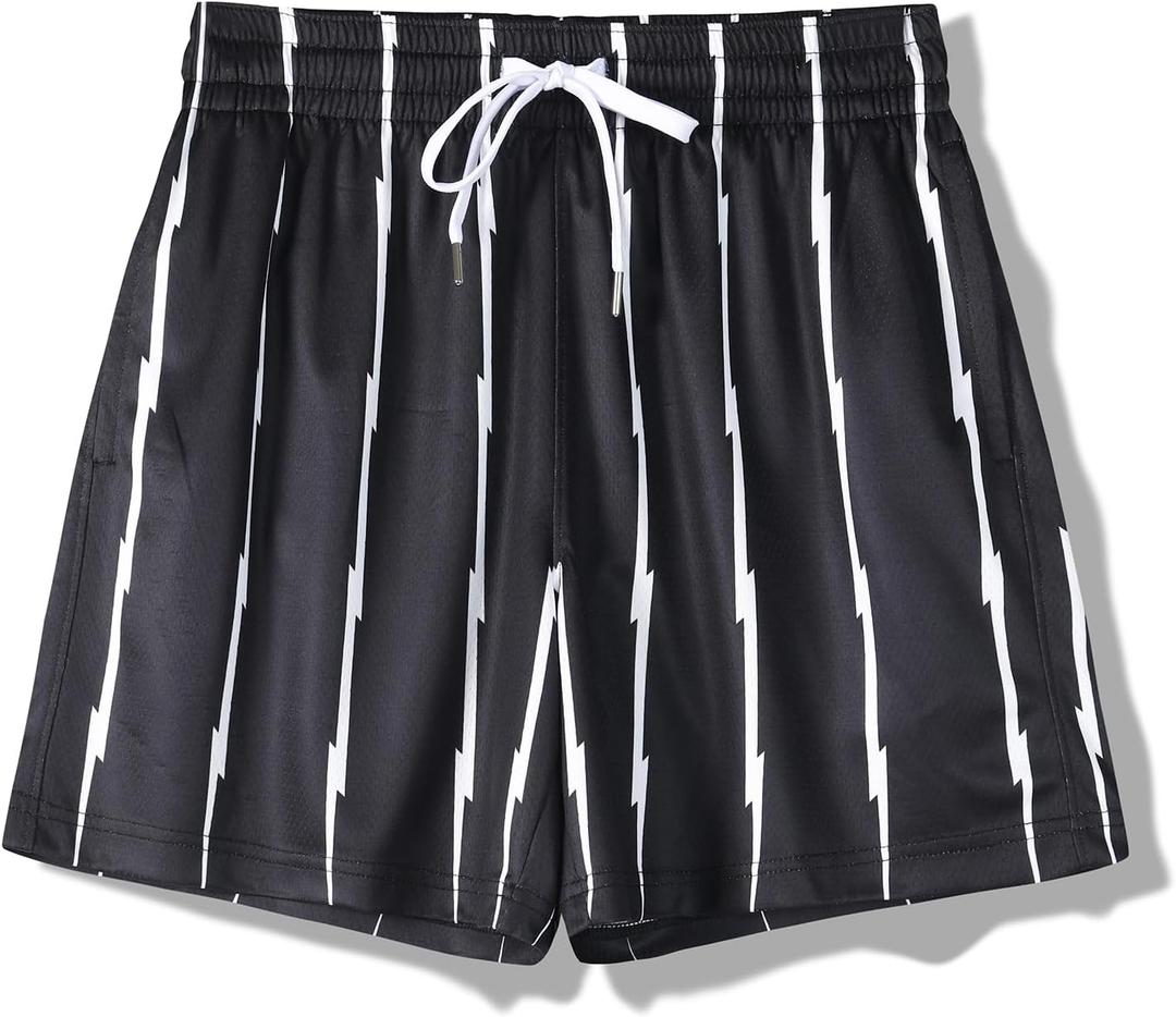 BOOMLEMON Mens Graphic Print Mesh Shorts Casual Streetwear Shorts Summer Running Basketball Short Pants (S)