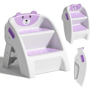 TPN Toddler Step Stool for Bathroom Sink and Potty Training Durable Anti-Slip,Anti-Tip A-Frame,10-Second Assembly, 2-Step Potty Stool with Wide Steps (Purple)