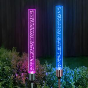 Exhart Garden Solar Lights, Set of 2 Decorative Bubble Garden Stakes, Color Changing LED, Outdoor Garden and Yard Decoration, 2.5 x 34 Inch, Cylinder (RGB (Red, Green, Blue))