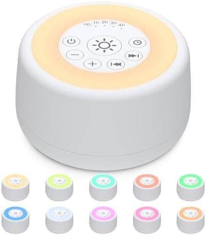 Sleepbox Sound White Noise Machine with 25 Soothing Sounds and 10 Colors Warm Night Light 4 Brightness Levels 32 Volume Levels 5 Timer and Memory Function for Baby Kids Adults Seniors Sleeping (White)