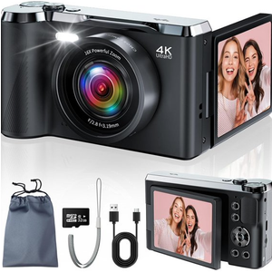 4K Digital Camera for Photography and Video, 56MP 3'' 180° Flip Screen with 32GB