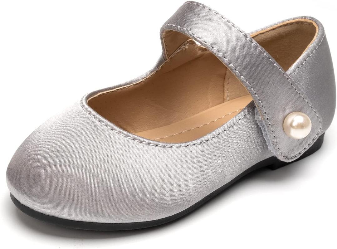 FUNKYMONKEY Toddler/ Little Girl Mary Jane Dress Shoes Casual Slip on Ballet Flat (1 Little Kid, Lt Grey Stain)