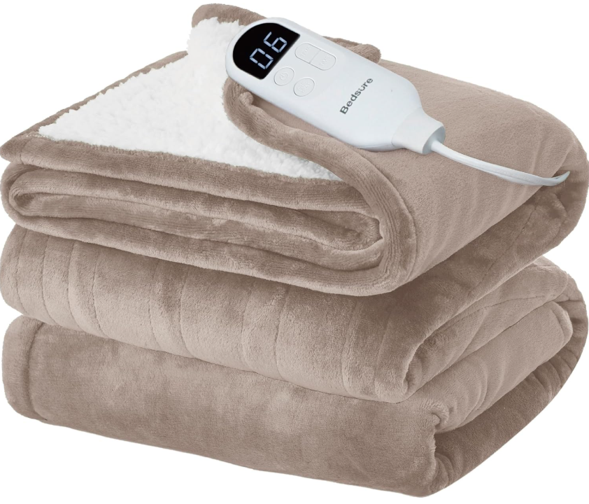 Bedsure Electric Blanket Twin  Soft Flannel Heated Blanket, Fast Heating with 10 Time Settings & 6 Heat Settings, Warm Gift for Grandma (62x84 inches, Taupe)