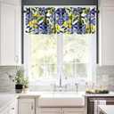 Blue Tiles Lemon Valance Curtain, Summer Fruit Chic Valance Window Treatments Short Curtains for Kitchen Farmhouse Living Room Bathroom 54x18inch