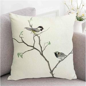 Birds on Tree Decorative Linen Pillow Covers 18x18 Farmhouse Decor Pillowcase Cushion Cover