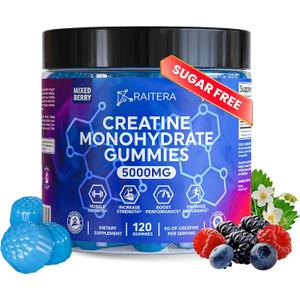 Creatine Monohydrate Gummies 5000mg for Men and Women, Only 3 Gummies Per Serving, Vegan Creatine Chews for Muscle Growth, Muscle Endurance, Workout Recovery, Zero Sugar, Easy to Digest, No Bloating