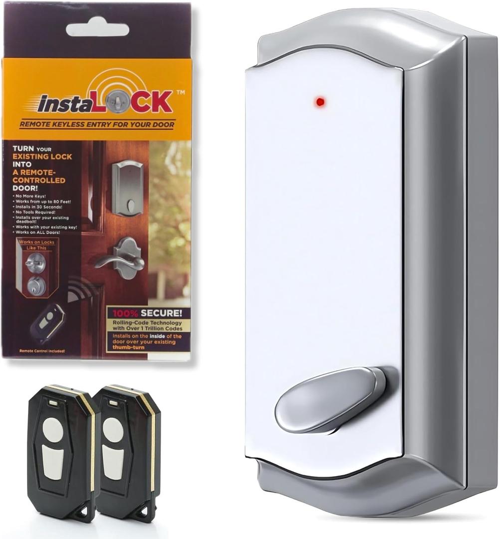 Smart Remote Door Lock for Existing Deadbolt - Installs in 30 Seconds - Enjoy Automatic Keyless Entry with Tool Free Installation - Includes Conversion Kit and Two Wireless Remotes (Silver)