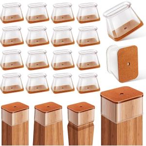 32Pcs Rectangle Chair Leg Floor Protectors for Hardwood Floor, Silicone Clear Felt Furniture Pads, No-Noise & Non-Slip Leg Caps, Kitchen Chair Rubber Mat Floor Protector(Fit: L 1.5"-2", W 0.75"-1")