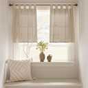 jinchan Tab Top Linen Kitchen Curtains 24 Inches Striped Tier Curtains Farmhouse Modern Cafe Style Small Window Treatments Airy Light Filtering Rod Pocket for Living Room Bathroom 2 Panels Tan