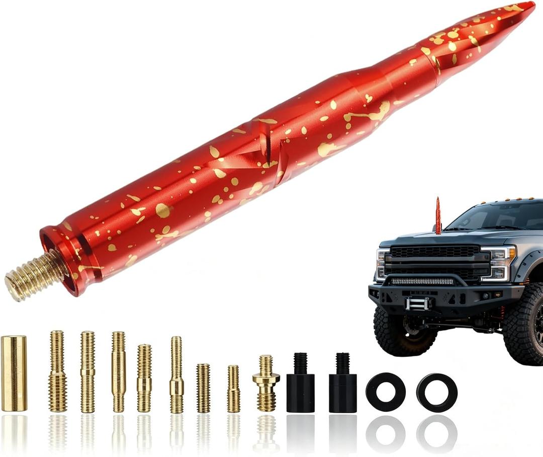 Red Colorful Bullet Antenna Replacement for Ford RAM GMC | Red starry sky bullet antenna adds a unique truck style. Compatible with Ford, RAM and GMC pickup trucks for easy replacement