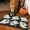 TYUU Halloween Bath Mat, Thin Halloween Bathroom Rug Non Slip Quick Dry Ghost Bath Mat Fits Under Door Thin Floor Mat Halloween Decor, 24''x36'', Ghosts Black