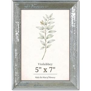 VIOLABBEY 5x7 Picture Frame Vintage Silver, Rustic Farmhouse Photo Frame with Distressed Finish for Home Tabletop or Wall Display, Fits 5x7 Photos