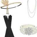 DRESHOW 1920s Great Gatsby Accessories for Women Flapper Headpiece Headband Gloves Costume Harlem Nights Accessories Set