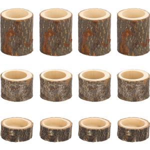 OwnMy Set of 12 Wooden Tea Light Candle Holders Votive Candle Holders, Rustic Pillar Candle Stands Vintage Wood Tealight Holders Set for Wedding Party Dining Table Centerpieces, 1" + 1.6" + 2.7"