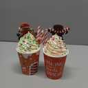 2 Pack Christmas Tiered Tray Decor with Faux Whipped Cream Cups Santa Claus Mug Hot Cocoa Decor Christmas Table Centerpiece for Xmas Shelf(Gingerbread Man,Red and Brown)