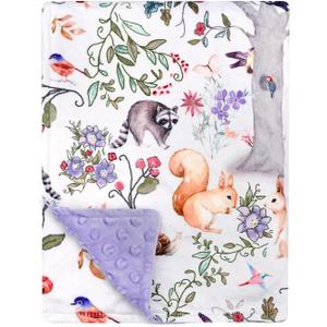 Baby Blanket, Purple Fleece Baby Blankets for Boys Girls, Warm Soft Portable Toddler Minky Blanket with Woodland Animal Print, for Newborn Crib, Stroller, 40 x 30 Inch