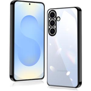 2 x for Samsung Galaxy S25 Case [Electroplating Protective] [Non-Yellowing Clear] Metallic Luster Soft Super Thin TPU Anti-Fall for Galaxy S25,(Black)