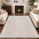 SHACOS Soft Cozy Fluffy Arch Pattern High-Low Pile Textured Area Rug 5'3"x7'3" Non Slip Washable Modern Geometric Rug Stain Resistant Contemporary Carpet for Living Room Bedroom Dining Room, Beige