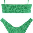 ZAFUL Women's Cutout Bikini Sets Scoop Neck Back Criss Cross Tie Ribbed High Cut Bikini Swimsuit Two Piece Bathing Suits (Green, XL)