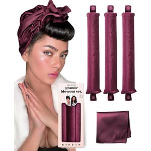 Grande Heatless Curls Overnight Rods No Heat Hair Curlers to Sleep in, Jumbo Foam Large Hair Rollers for Long Hair Blowout Look, Heatless Flexible Curling Rod Set with Satin Wrap for Sleeping