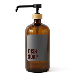 SAVVY & SORTED Amber Glass Dish Soap Dispenser for Kitchen Sink 1 Liter, Large Kitchen Soap Dispenser Set with Permanent Label, Refillable Glass Bottle for Dish Washing Liquid, 34 Fl Oz
