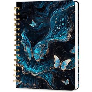 Lined Spiral Journal Notebook, A5 College Ruled Spiral Notebook for Women, Hardcover with Elegant Design for Work and Note-Taking, 5.5 * 8.25 inch,160 Pages, Starlight Butterfly