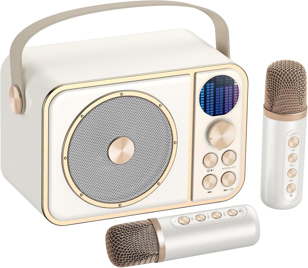 Kids Karaoke Machine, Portable Bluetooth Speaker with 2 Wireless Microphones, Mini Karaoke Machine-White Elephant Gifts | Christmas Stocking Stuffer | Gifts for 4-13+ Years Old Girls Boys(Big White)