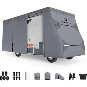 Class C RV Cover Extra Thick 7 Layer Top, Fits 20'-23' RV, Heavy Duty Windproof Class C Cover, Waterproof Anti-UV Camper Cover with RV Accessories 3 Extra Long Straps, Gutter Covers