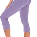 TNNZEET Capri Leggings for Women - Yoga Pants Tummy Control Black Leggings with Pockets High Waisted Workout Cycling Leggings (Small-Medium, A-light Purple)