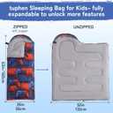 tuphen Kids Sleeping Bag - 50-77 3-Season Waterproof Sleeping Bag for Boys & Girls, Lightweight 2.2 lbs Camping Gear with Compression Bag Ideal for Camping, Hiking, Indoor, 63x26"