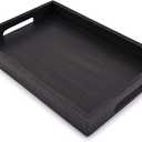 EDHAS Acacia Wood Rectangle Black Serving Tray for Breakfast Dinner Drinks Kitchen Dining Living Bathroom with Handle (15" x 10" x 1.6")