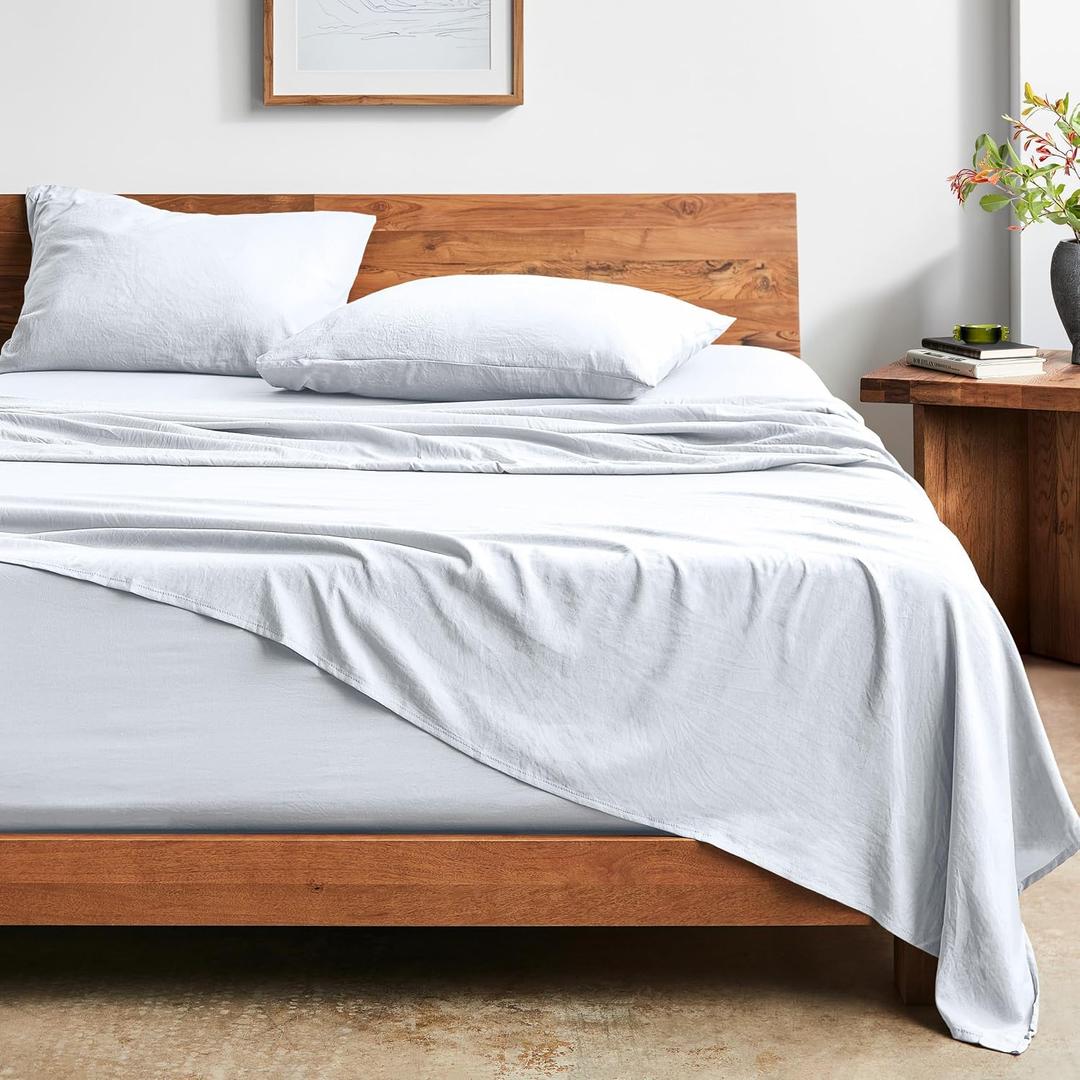 Bare Home Queen Sheet Set - Luxury 1800 Ultra-Soft Stonewashed Microfiber - Brushed - Deep Pockets - Easy Fit - Breathable Bedding - Sheet Sets & Pillowcases (Queen, White)
