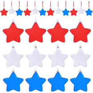 12 Pcs Christmas Tree Decoration Five-Pointed Stars Hanging Ornaments DIY Craft Designs Fourth of July Acrylic Hanging Pendants Red White Blue Stars Hanging Ornaments for Independence Day Tree Decor (Style 3)