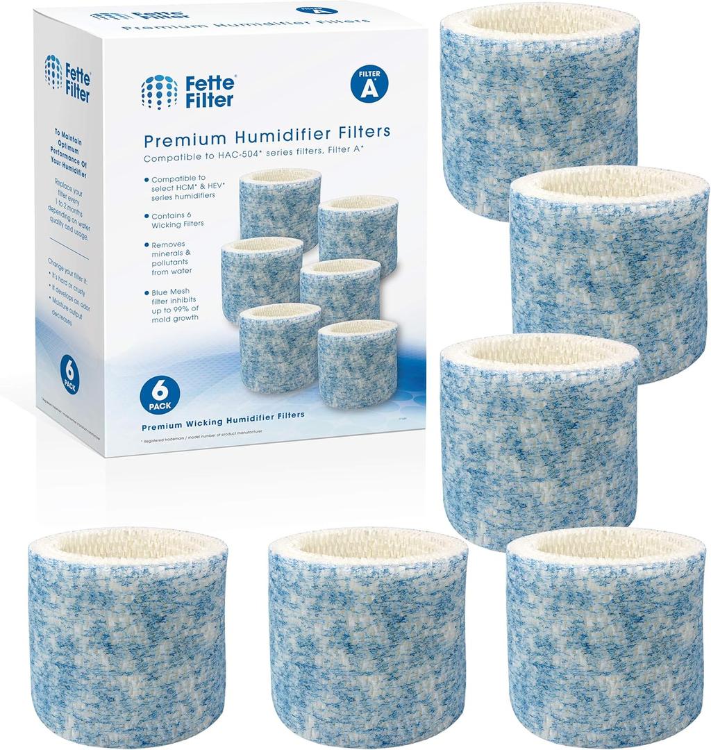 Fette Filter - Upgraded Blue Mesh Treated Layer Humidifier Wicking Filters Compatible with Honeywell HAC-504AW, Filter A for Models HAC-504, HAC-504AW, HCM 350 and Other Cool Mist Models - Pack of 3