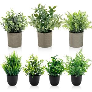 AUUGUU Artificial Potted Plants Faux Greenery in Cement Pots for Shelf, Bookshelf, Office or Home Decor, Small Decorative Fake Plants for Modern Indoor Display (7, XXL)