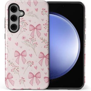 for Samsung Galaxy S23 Case,Featuring A Mixed Two-Layer Protective Hard Shell Design with Bright Patterns,Pink Bow Tie.
