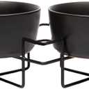 Waggo Simple Solid Double Dog Bowl and Dog Bowl Stand - Double Iron Stand with Double Ceramic Feeder or Water Bowl, Small or Large Dog Elevated Pet Feeder (Matte Black, Medium)