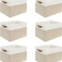 6 Pack Large Fabric Storage Baskets for Shelves , Closet Storage Bins for Shelves, Fabric Baskets for Organizing with Handles for Home and Office (White with Beige,15" L*10.2" W*9" H)