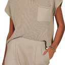ANRABESS Women's Two Piece Summer Outfits Knit Sweater Short Sets Pullover Tops & Shorts Lounge Matching Clothes Set, Medium 