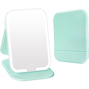 Rechargeable Travel Mirror with Light, LED Makeup Mirror with Lights, Portable Vanity Mirror with 3 Color Lighting, Touch Dimmable Lighted Cosmetic Mirror, Travel Essentials (Light Green)