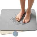 Super Absorbent Stone Bath Mat 24x16, Diatomaceous Earth Bath Mat with Non Slip Grip, Water Absorbing Stone Surface for Shower, Tub, Sink & Vanity, Gray