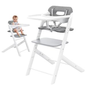 Adjustable Baby High Chair, Portable Child High Chair with 5Point Safety Harness, Cushion & Removable Tray, Adjustable Seat and Footrest Heights for Children 6+ Months (Grey+ White)