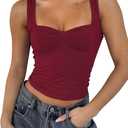 Women's Sleeveless Backless Crop Tank Top Sexy Pleated Bustier Sweetheart Neck Strappy Y2K Cami Cropped Tops (Burgundy, Small)