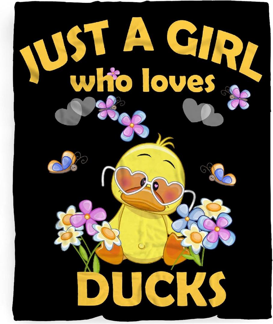 Just A Girl Who Loves Yellow Ducks Blanket - Gifts for Boys Girls, Cute Animal Throw for Duck Lovers, Soft Lightweight Flannel Fleece Cartoon Sheet for Kids Baby Lap Chair Sofa 50x40In