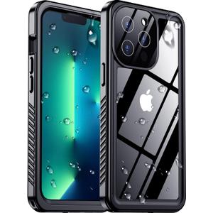 Temdan Compatible with iPhone 13 Pro Max Case Waterproof, Built-in Screen & Camera Protector IP68 Underwater Full Body 13FT Military Dropproof Shockproof Phone Case 6.7"-Black/Clear