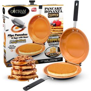 Gotham Steel Double Sided Pan, The Perfect Pancake Maker  Ceramic Nonstick Copper Easy to Flip Pancake Griddle for Fluffy Pancakes, Omelette Maker, Frittata Maker & More! Dishwasher Safe