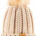 PAGE ONE Womens Winter Thick Cable Knit Beanie Faux Fur Pom Hat Fleece Lined Skull Cap (One Size, Beige)