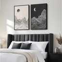 Large Framed Black and White Abstract Wall Art for Living Room, Set of 2 Modern Canvas Prints Paintings Artwork for Walls, Abstract Mountain and Moon Pictures for Bedroom Hallway Wall Decor 24x36 In