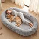 Oversized Human Dog Bed for Large Breed Dogs, 77.5x61.8x9.8 Inch Extra Large Plush Orthopedic Bed with Washable Removable Cover, Non-Slip Bottom, Soft Plush Shared Bed for Bedroom Living Room