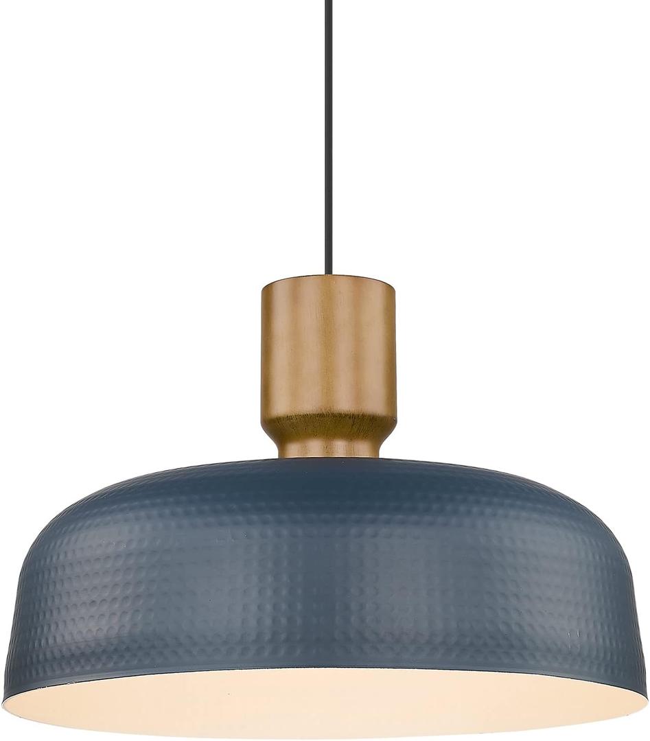 Darkaway Oversized Industrial Pendant Light Fixtures with Hammered Metal Shade, 18.1inch Blue Large Pendant Lighting for Kitchen Island Hanging Lamp Adjustable Height